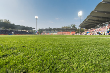 Obraz premium Grass at the football stadium.