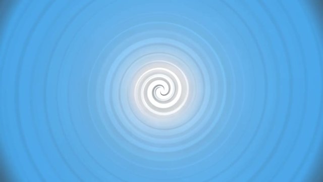 Smooth blue color soft spiral backdrop with a spinning spiraling rotation and light white center circle highlight with seamless looping in a CGI high definition background motion video clip