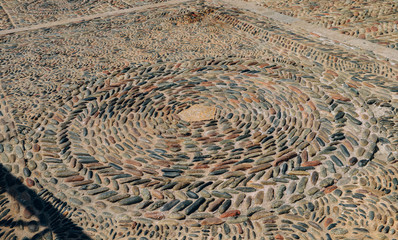 Floor stones laid out pattern captured in Girona, Catalonia, Spain