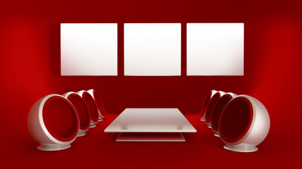 Red Interior office for the meeting with a table and white boards