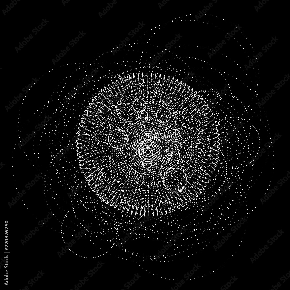 Poster 3d sphere made of points. Particle circle. Abstract vector sphere. Сircular 3d ornament. Vector ilustration.