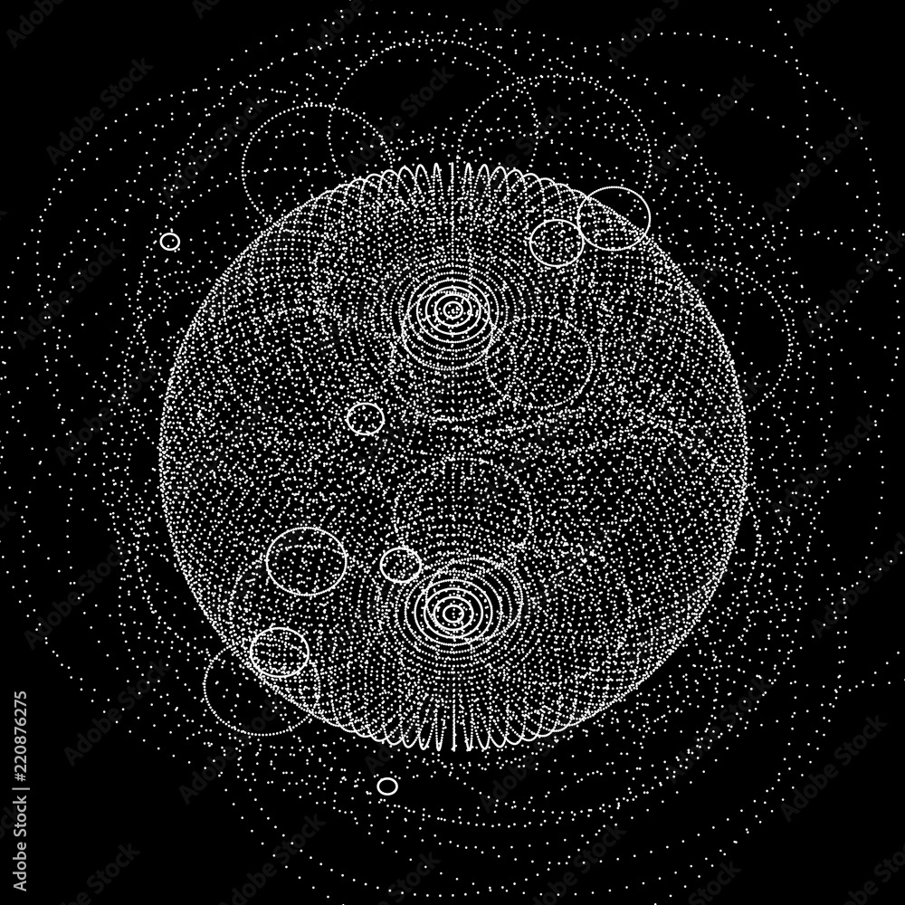 Poster 3d sphere made of points. Particle circle. Abstract vector sphere. Сircular 3d ornament. Vector ilustration.