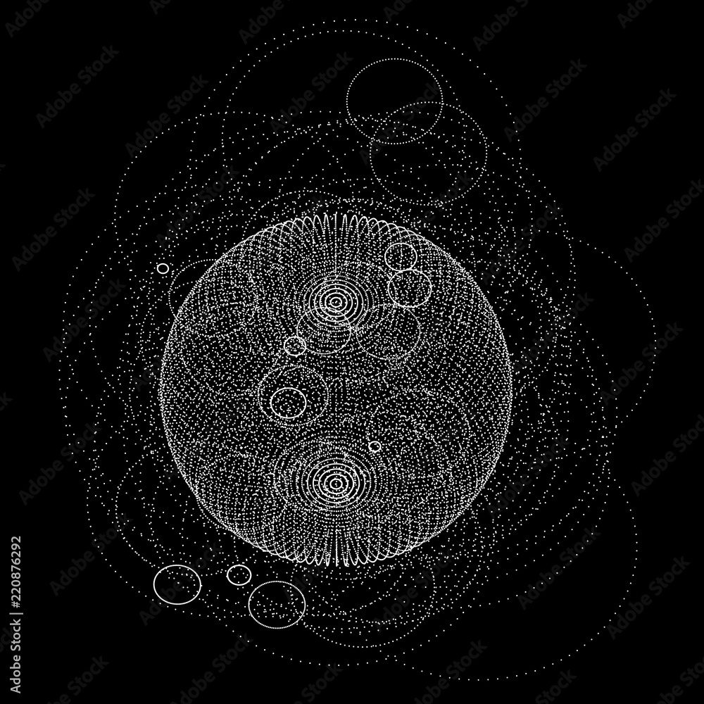 Poster 3d sphere made of points. Particle circle. Abstract vector sphere. Сircular 3d ornament. Vector ilustration.