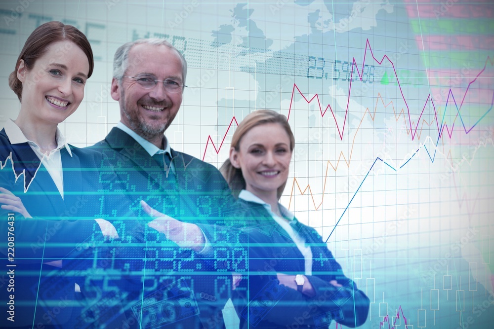 Poster composite image of smiling colleagues with arms crossed standing