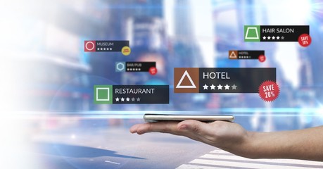 App review locations in augmented reality with city street