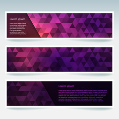 Set of banner templates with abstract background. Modern vector banners with polygonal background. Pink, purple colors.