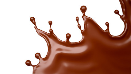Tasty, sweet chocolate splash isolated. 3d illustration, 3d rendering.