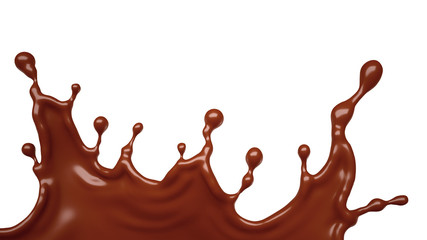 Tasty, sweet chocolate splash isolated. 3d illustration, 3d rendering.