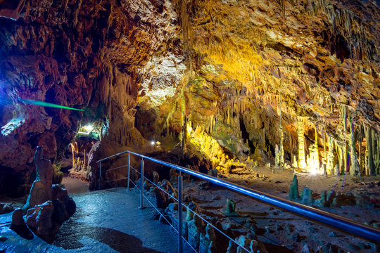 The magnificent and majestic caves of Diros in Greece. A spectacular sight of stalacites and stalagmites which took millions of years to form.The cave is located underground and can be viewed by boat.