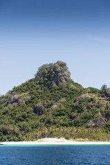 Naklejka premium Moutain Peak on an uninhabited island (Fiji) with Palm Trees&nbsp;