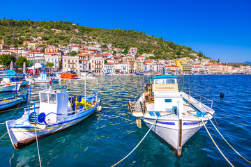 Fototapeta na wymiar View of the picturesque coastal town of Gythio, Peloponnese, Greece.
