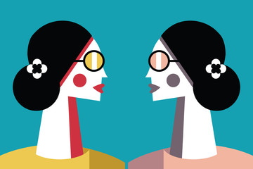 Two girls talking and sharing secrets concept