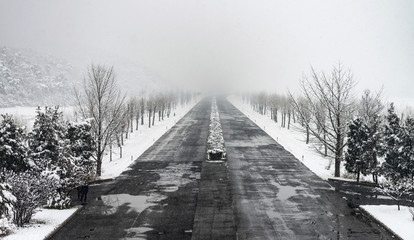Empty Wintry Highway in North Korea 