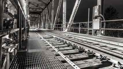 Patullo Bridge, Surrey, British Columbia, Canada. Long exposure of the bridge over the water. Sky Train Bridge.