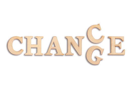 word "change" turns into "chance" on white Background