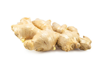 Fresh ginger on white background, herb medical concept