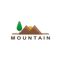 mountain icon symbol logo, landscape with tree in the sunset vector illustration 2