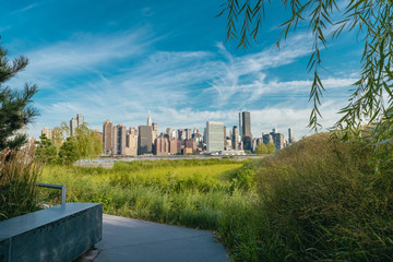 Manhattan view from new Hunters point park in the beautiful early morning.