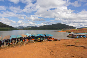 Fototapeta na wymiar Ship at Mae Ngad Dam and Reservoir in Mae Taeng Chiang Mai Thailand