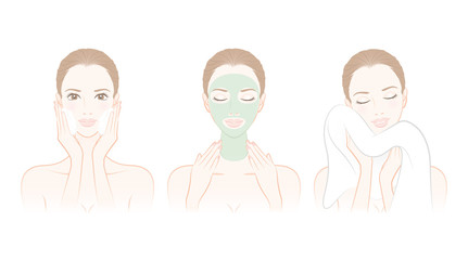 スキンケアをしている女性のイラスト