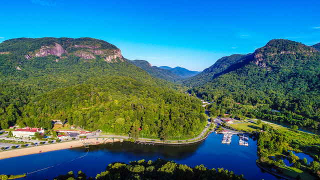 Aerial View of Lake Lure, North Carolina near Chimney Rock State Park
