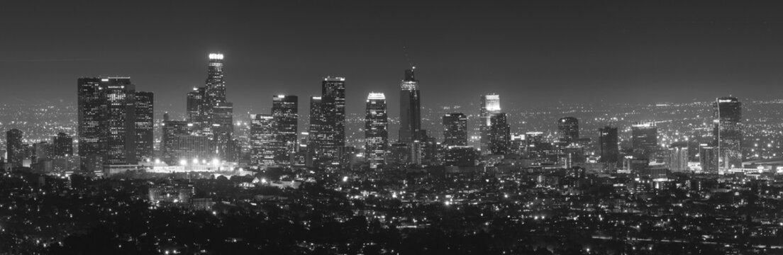 scenic view of Los Angeles skyscrapers at night,California,usa. © checubus