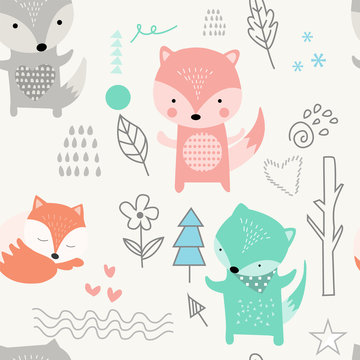 fox seamless patterns.pattern swatches included for illustrator user, pattern swatches included in file, for your convenient use.