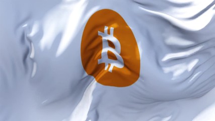 311. bitcoin Round Flag Waving in Wind Slow Motion Animation . 4K Realistic Fabric Texture Flag Smooth Blowing on a windy day Continuous Seamless Loop Background.