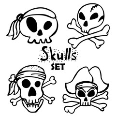 Jolly Roger skulls set, pirate skull vector isolated. Piracy symbols