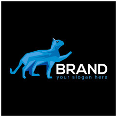 Cat logo template. Vector illustration on black background.