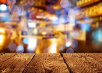Worn table and blur with bokeh background