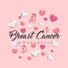 Breast Cancer Awareness paper cut heart shape card