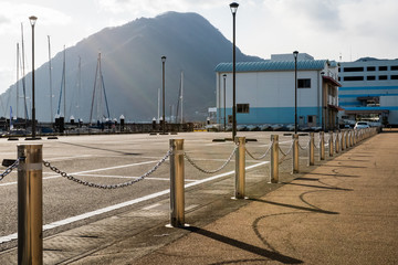 Obraz premium Beppu.Oita.Japan.JANUARY,30,2018.In the cold weather, the dockside. Have a quiet atmosphere from another season. To be crowded with crowds and activities by the sea.