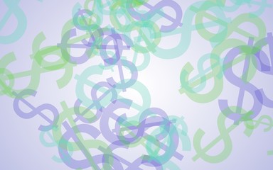 Multicolored translucent dollar signs on white background. Green tones. 3D illustration