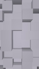 Abstract gray elegant cube geometric background. Chaotically advanced rectangular bars. 3D Rendering, 3D illustration