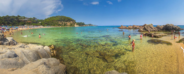 Lloret de Mar, Costa Brava, Spain - august 23, 2018: Panoramic view of Santa Cristina beach, Costa...