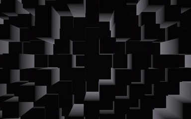 Abstract dark elegant cube geometric background. Chaotically advanced rectangular bars. 3D Rendering, 3D illustration