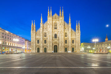 Milan Cathedral from the square at twilight in Milan, Italy
