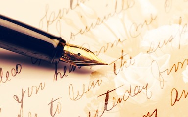 Fountain pen on hand writting background