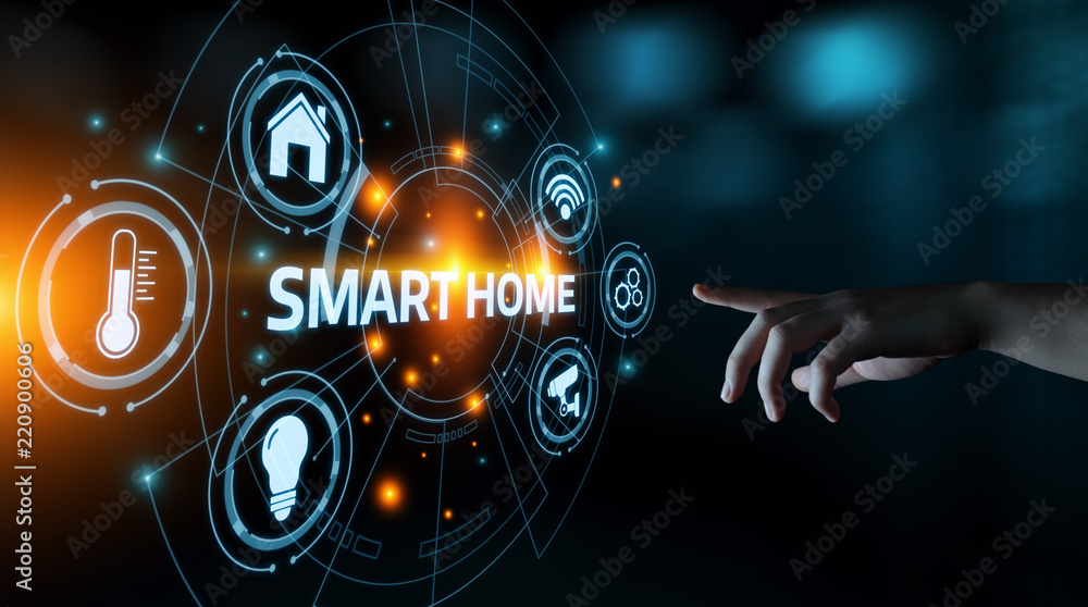 Poster smart home automation control system. innovation technology internet network concept