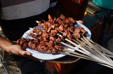 Pakistan street food - Barbecue beef, grilled beef, Beef Tikka