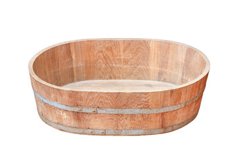 Old wooden tub on white background