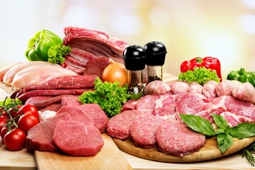 Fresh Raw Meat Background with vegetables
