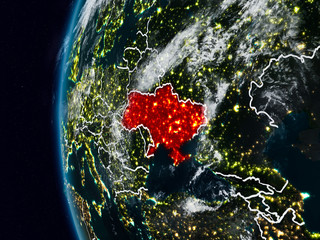Ukraine from space during night