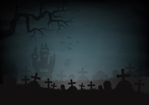 Halloween day and castle graves graveyard space for text vector