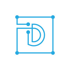 initial letter D blockchain logo square outline stroke