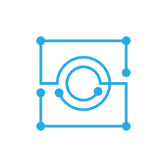 initial letter O blockchain logo square outline stroke