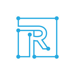 initial letter R blockchain logo square outline stroke