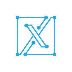 initial letter X blockchain logo square outline stroke