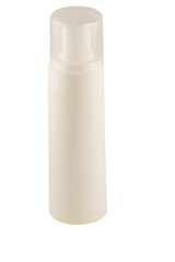 Plastic pump soap bottle without label isolated on white background. White container of spray bottle.